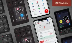 Jak pobrać aplikację Yanosik na telefon? Zobacz interfejs aplikacji na smartfonie i urządzeniu Yanosik.
