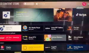 Ekran LG Content Store. Widoczne są aplikacje takie jak Astra TV, Sky Media Player, Voice NFT Gallery, Fox Iptv, WP Pilot, Royal IPTV, Genious Memory, MirrorMeister, ViaPlay, Digital Concert Hall, YuppTV, Polsat Box Go. Możesz tu łatwo dowiedzieć się, ...