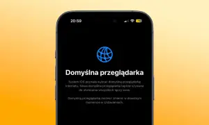 Ikona przeglądarki na ekranie telefonu z tekstem "Domyślna przeglądarka".