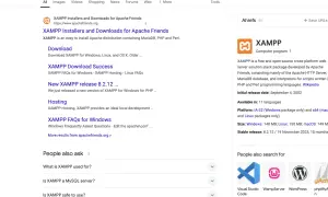 Wyniki wyszukiwania Google pokazują, jak otworzyć plik PHP w przeglądarce za pomocą XAMPP.