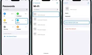 Jak udostępnić Wi-Fi iPhone: zobacz zapisane sieci Wi-Fi, wybierz jedną, by pokazać kod QR lub zapomnieć.