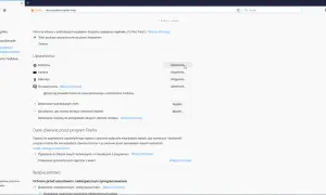 Ustawienia przeglądarki Firefox. Sekcja "Uprawnienia" pokazuje opcje dotyczące lokalizacji, kamery i mikrofonu. Kliknij "Ustawienia..." obok "Położenie", aby dowiedzieć się, jak włączyć sprawdzanie lokalizacji w przeglądarce.