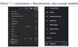 Kliknij „:”: > Ustawienia > Rozszerzenia, aby usunąć Yahoo z przeglądarki Chrome.