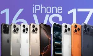 Rząd iPhone'ów w różnych kolorach, z napisem "iPhone 16 vs 17". Kiedy wychodzi iPhone 16?