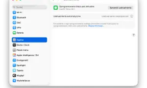 Ekran ustawień macOS, sekcja "Ogólne", pokazuje, że oprogramowanie jest aktualne. Tutaj dowiesz się, jak zaktualizować MacBooka.