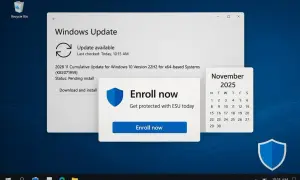 Ekran Windows Update pokazuje dostępną aktualizację. Aby dowiedzieć się, jak zaktualizować Windows 10, kliknij "Pobierz i zainstaluj".