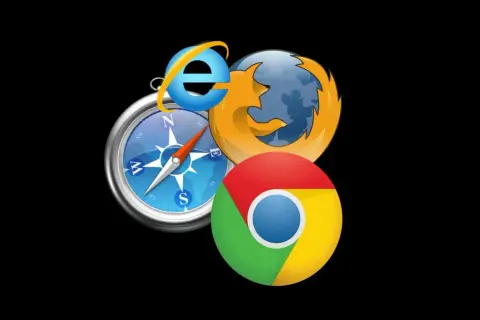 Ikony przeglądarek Chrome, Firefox i Internet Explorer oraz kompas. Dowiedz się, jak ustawić Chrome jako domyślną przeglądarkę Android.