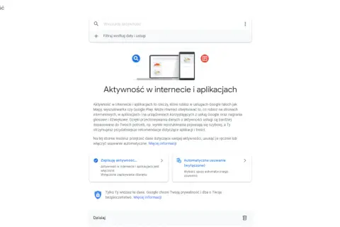 Strona Google Moja aktywność pozwala sprawdzić, jakie aplikacje były uruchamiane. Możesz przeglądać i zarządzać swoją historią.