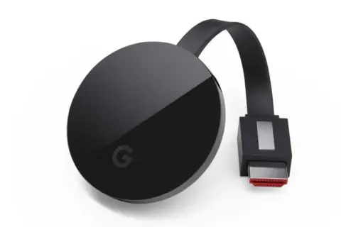Czarny Chromecast z logo Google. Dowiedz się, jak zaktualizować Chromecast, aby cieszyć się najnowszymi funkcjami.