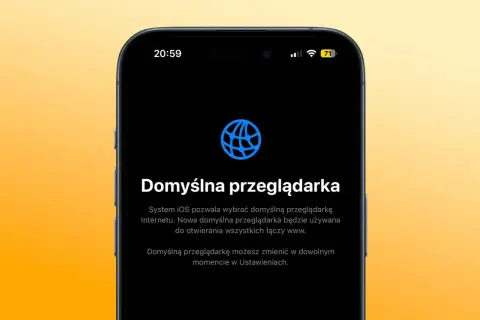Ikona przeglądarki na ekranie telefonu z tekstem "Domyślna przeglądarka".