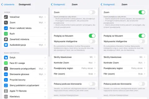 Ustawienia iPhone: Dostępność > Wzrok > Zoom. Tutaj możesz wyłączyć zoom, dostosować powiększenie i inne opcje.