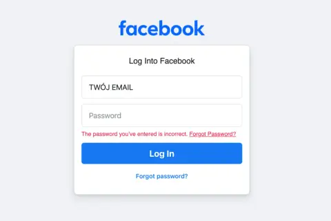 Ekran logowania do Facebooka. Wpisz swój email i hasło, aby włączyć logowanie do Facebooka we wbudowanej przeglądarce.