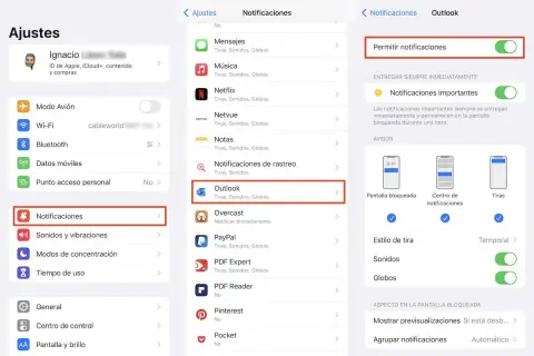 Jak wyciszyć powiadomienia iPhone: w Ustawieniach wybierz Powiadomienia, a następnie Outlook. Wyłącz "Pozwól na powiadomienia".