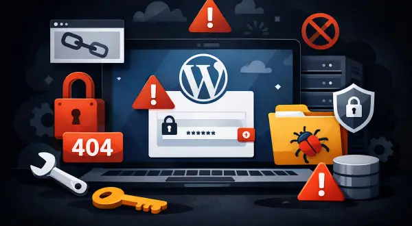 Ilustracja pokazuje laptop z ikonami błędów, kłódkami i kluczem, sugerując jak zresetować przeglądarkę po problemach z bezpieczeństwem.