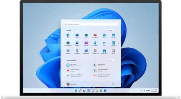 Menu Start w Windows 11. Zobacz, jak zaktualizować Windows, aby uzyskać najnowsze funkcje i zabezpieczenia.