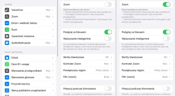 Ustawienia iPhone: Dostępność > Wzrok > Zoom. Tutaj możesz wyłączyć zoom, dostosować powiększenie i inne opcje.