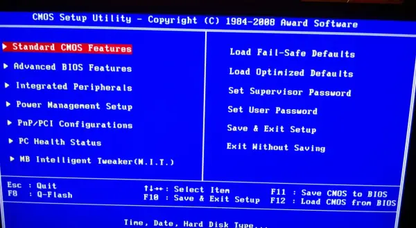 Ekran BIOS Gigabyte. Menu zawiera opcje takie jak "Standard CMOS Features", "Advanced BIOS Features" i "MB Intelligent Tweaker". Można tu znaleźć wskazówki, jak zaktualizować BIOS Gigabyte.