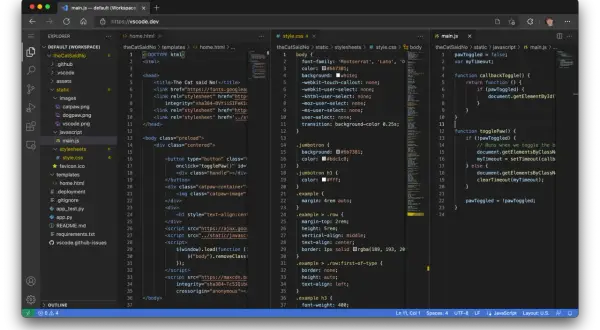 Kod JavaScript w VS Code pokazuje, jak zainstalować przeglądarkę bez przeglądarki, tworząc interaktywny element.