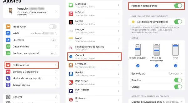 Jak wyciszyć powiadomienia iPhone: w Ustawieniach wybierz Powiadomienia, a następnie Outlook. Wyłącz "Pozwól na powiadomienia".