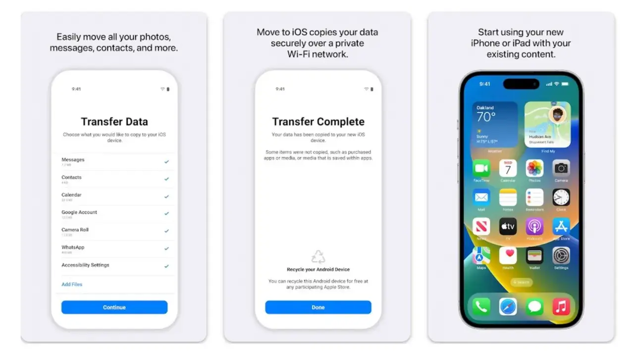 Przenieś dane z Androida na iPhone po konfiguracji. Aplikacja "Przenieś do iOS" ułatwia transfer zdjęć, wiadomości i kontaktów.