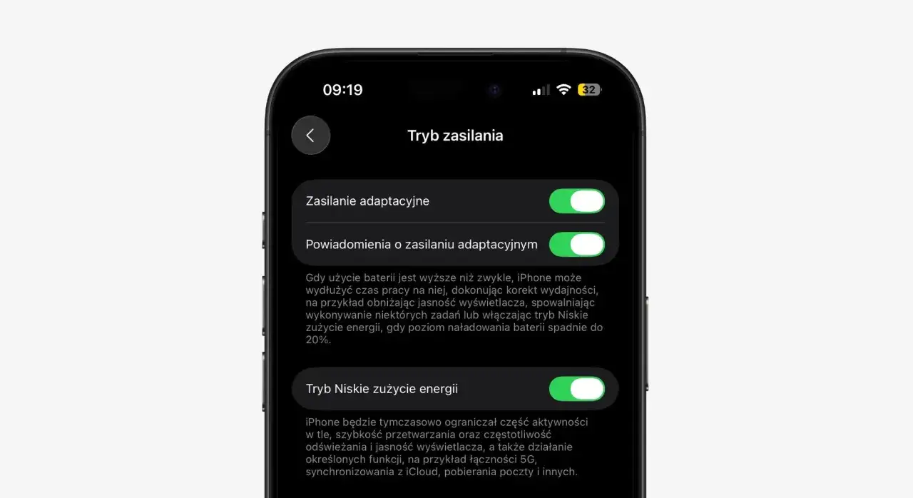 Ekran iPhone'a z opcjami 