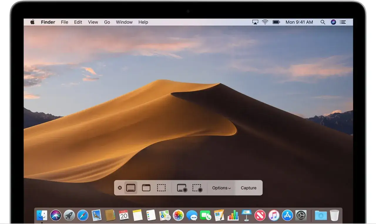 Narzędzie do robienia screen&oacute;w na laptopie Mac. Wybierz obszar lub okno, aby zrobić zrzut ekranu.