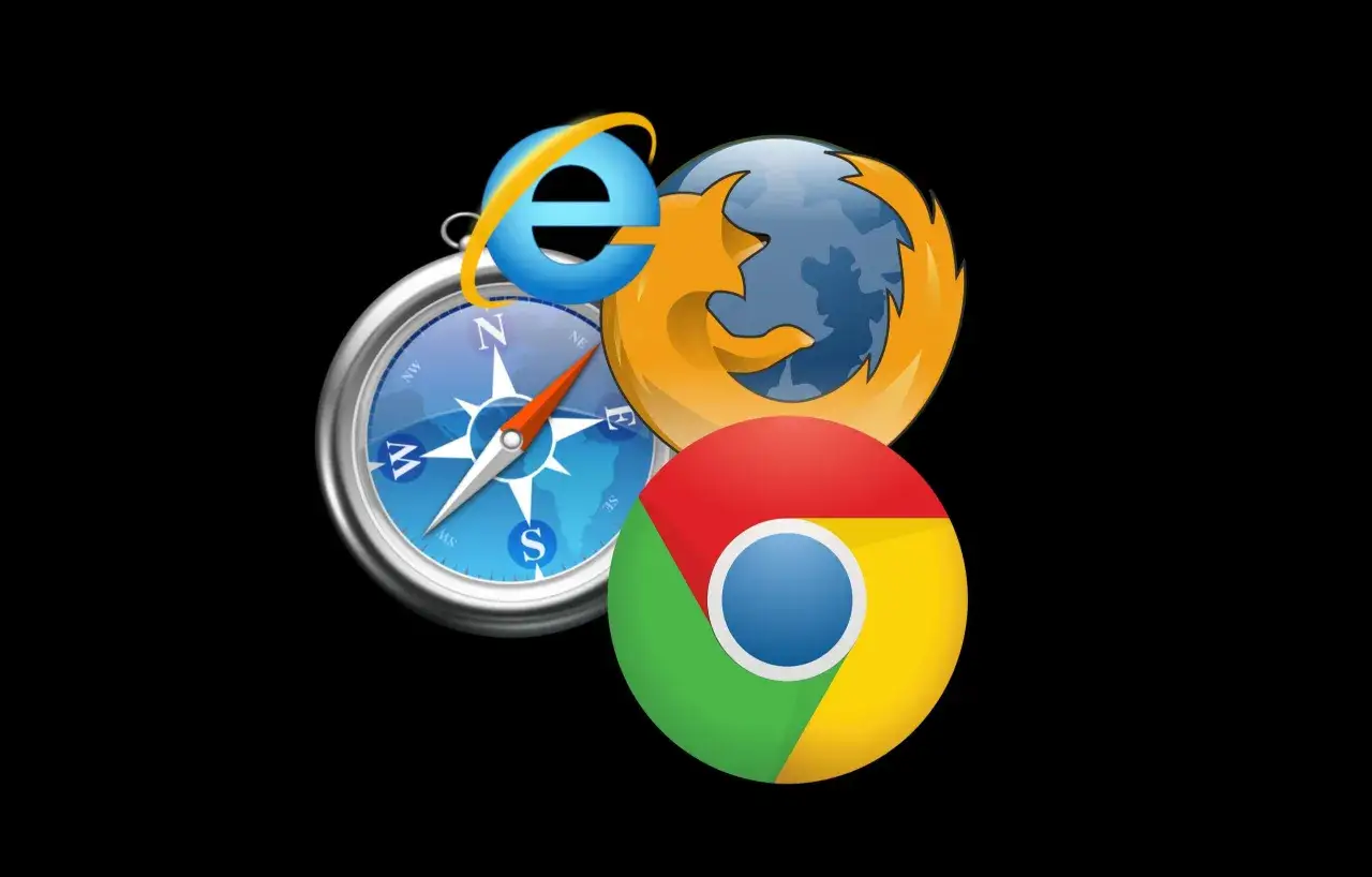 Ikony przeglądarek Chrome, Firefox i Internet Explorer obok kompasu. Dowiedz się, jak zmienić domyślną przeglądarkę Android.