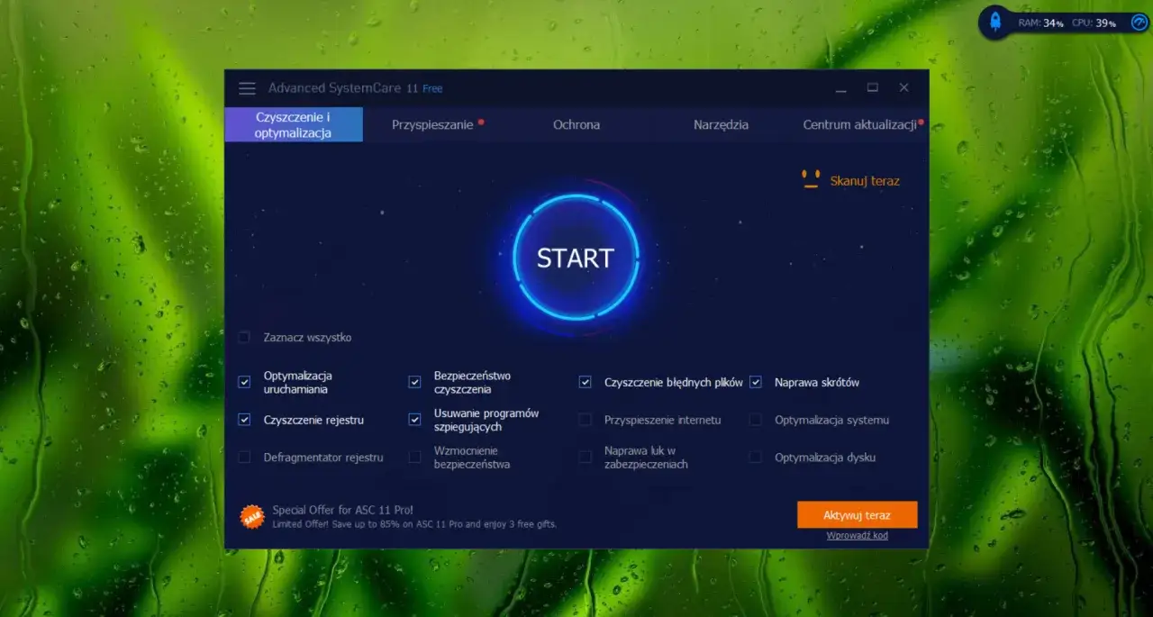 Program Advanced SystemCare 11 Free pomaga jak przyspieszyć laptopa, oferując opcje optymalizacji uruchamiania, czyszczenia rejestru i naprawy skrótów.