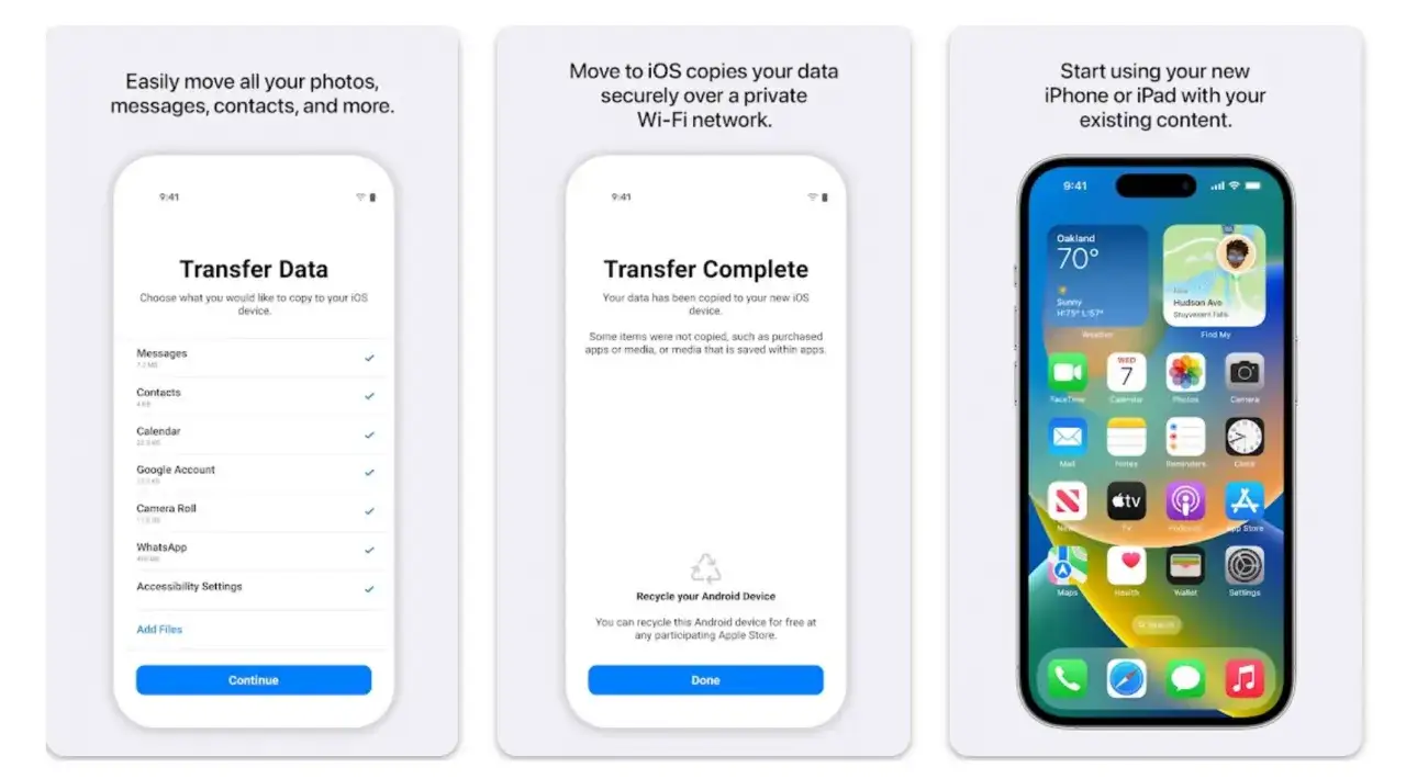 Przenieś dane z Androida na iPhone po konfiguracji. Aplikacja
