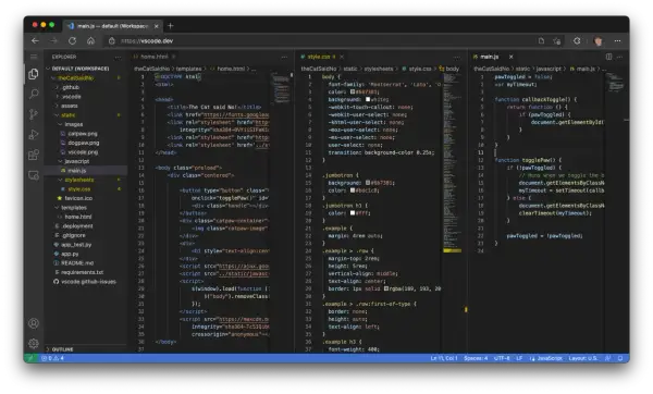 Kod JavaScript w VS Code pokazuje, jak zainstalować przeglądarkę bez przeglądarki, tworząc interaktywny element.