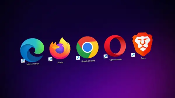 Ikony przeglądarek: Microsoft Edge, Firefox, Google Chrome, Opera, Brave. Dowiedz się, jak zaktualizować przeglądarkę, aby zapewnić bezpieczeństwo i szybkość.